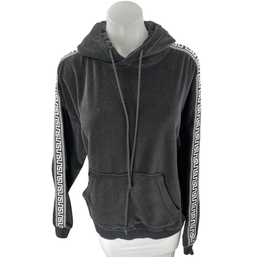 Urban Outfitters Women's Black Velvet Velour Hoodie Hooded Sweatshirt Top Size S